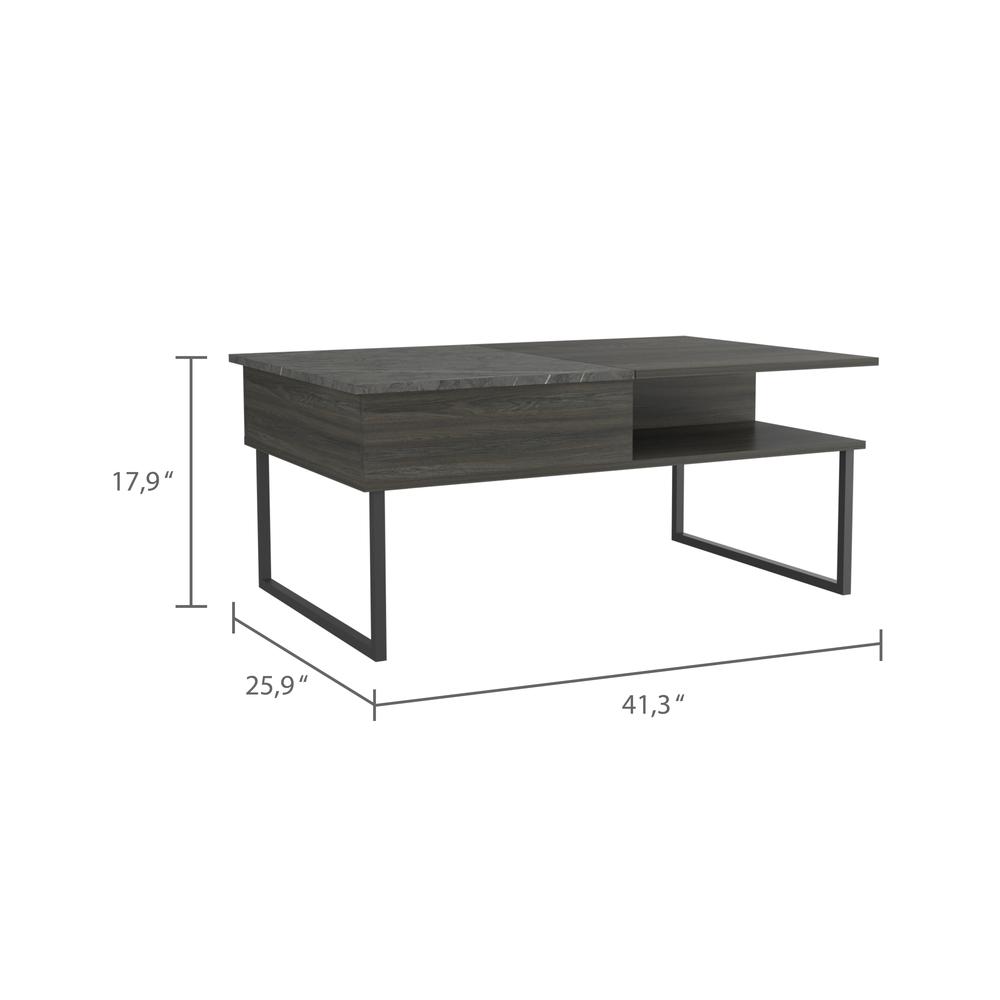 DEPOT E-SHOP Atlanta Lift Top Coffee Table, Countertop Table, One Flexible Shelf, One Shelf, Espresso+Onyx, For Living Room. Picture 4