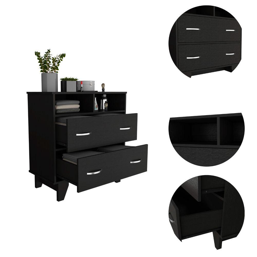 DEPOT E-SHOP Stamford Two Drawer Dresser, Four Legs, Two Open Shelves, Countertop-Black, For Living Room. Picture 3