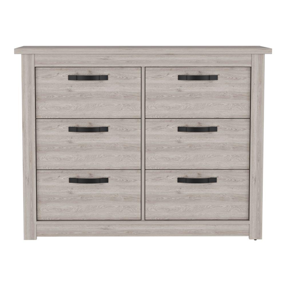 DEPOT E-SHOP Galena Six Drawer Double Dresser, Four Legs, Countertop, Metal Hardware-Light Grey, For Bedroom. Picture 2