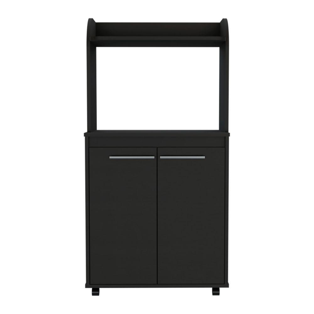 DEPOT E-SHOP Lucca Kitchen Cart, Countertop, Two-Door Cabinet, One Open Shelf, Two Internal Shelves-Black, For Kitchen. Picture 2