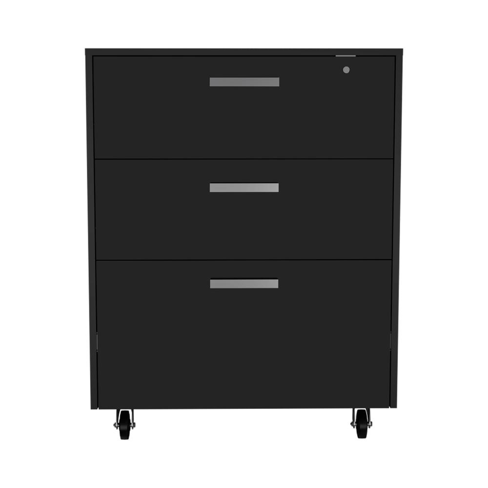 DEPOT E-SHOP Danbury Storage Cabinet-Drawer Base Cabinet, Three Drawers, Countertop, Four Caster Wheels -Black, For Office. Picture 1