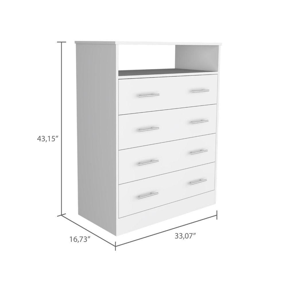 DEPOT E-SHOP Serbian Four Drawer Dresser, Countertop, One Open Shelf, Four Drawers-White, For Bedroom. Picture 4