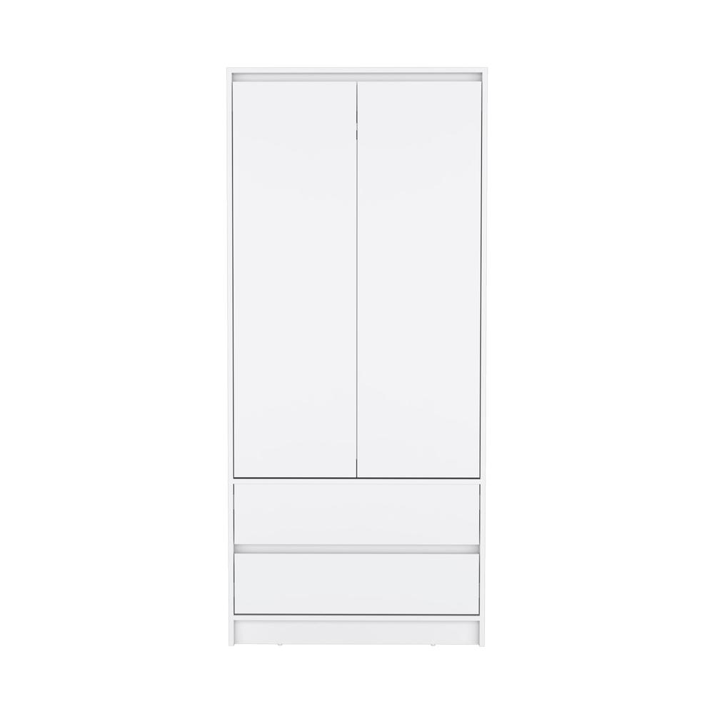 DEPOT E-SHOP Palmer 2 Drawers Armoire, Wardrobe Closet with Hanging Rod, White. Picture 1
