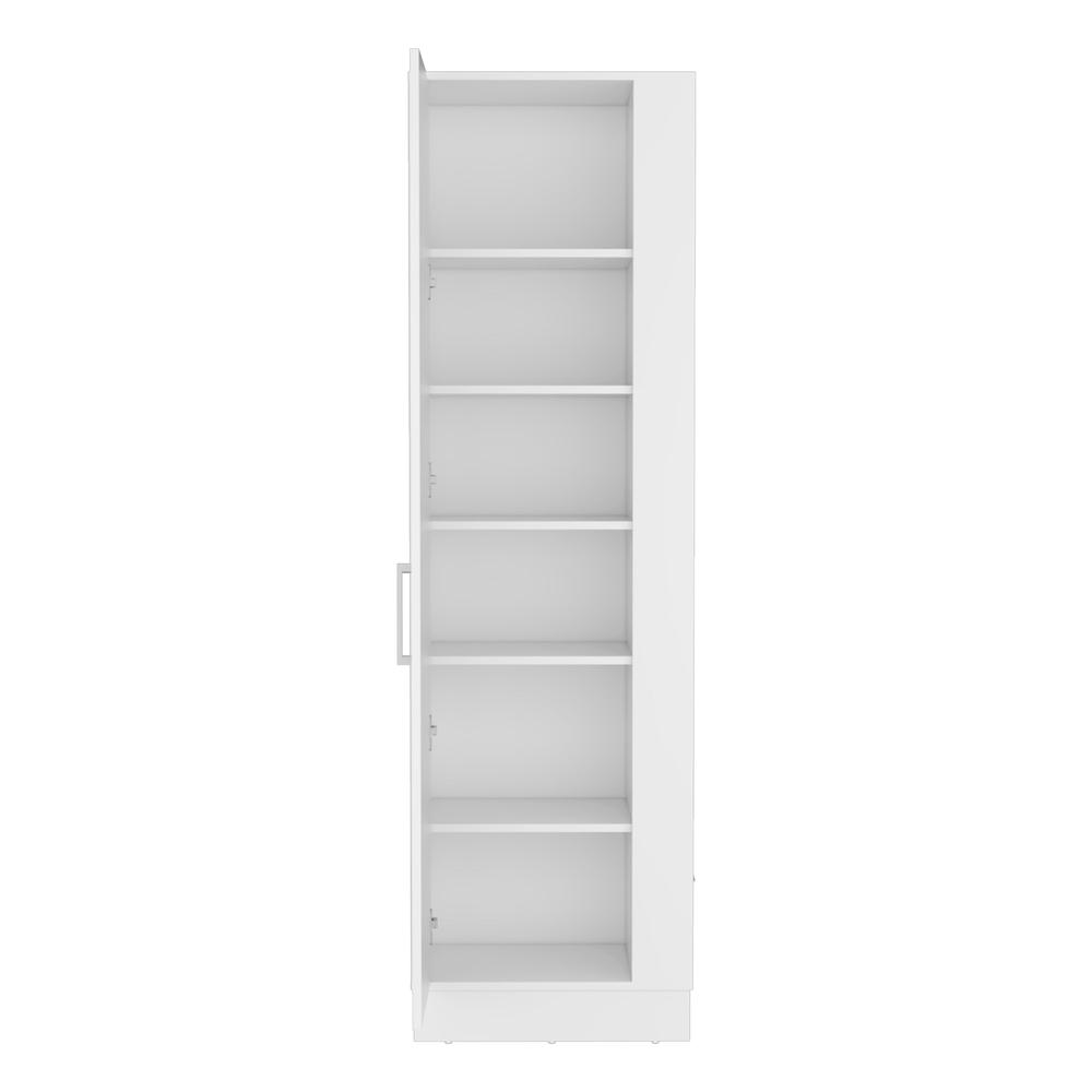 DEPOT E-SHOP Fairfield Utility Storage Cabinet with 6-Tier Shelf and Broom Hangers, White. Picture 2