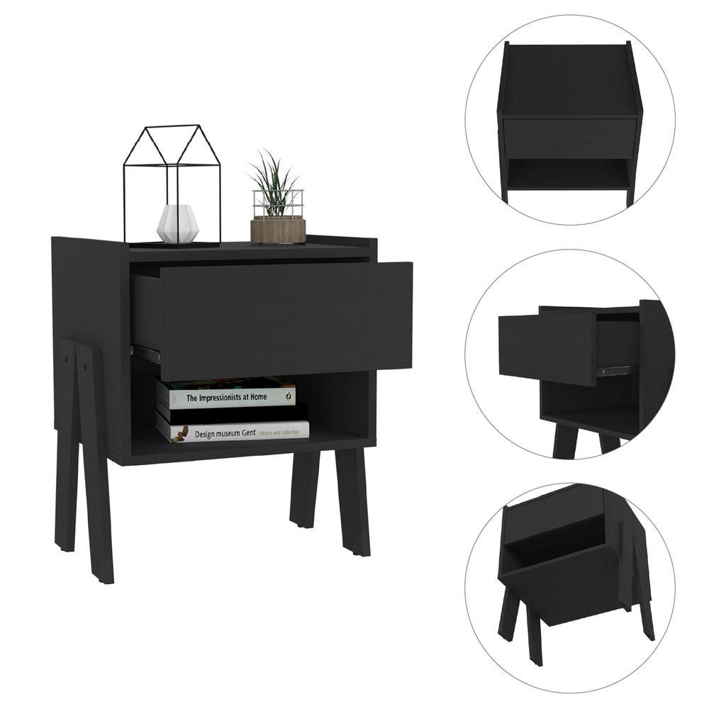 DEPOT E-SHOP Caladium Night Stand-One Drawer, One Open Shelf-Black, For Bedroom. Picture 3