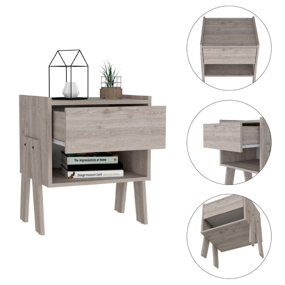 DEPOT E-SHOP Echo Nightstand, One Open Shelf, One Drawer, Countertop, Four Legs -Light Grey, For Bedroom. Picture 3
