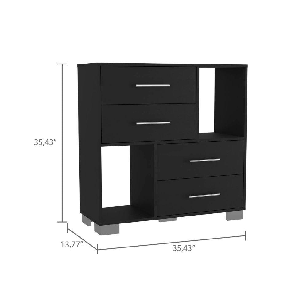 DEPOT E-SHOP Fountain Dresser, Two Open Shelves, Four Drawers-Black, For Bedroom. Picture 3