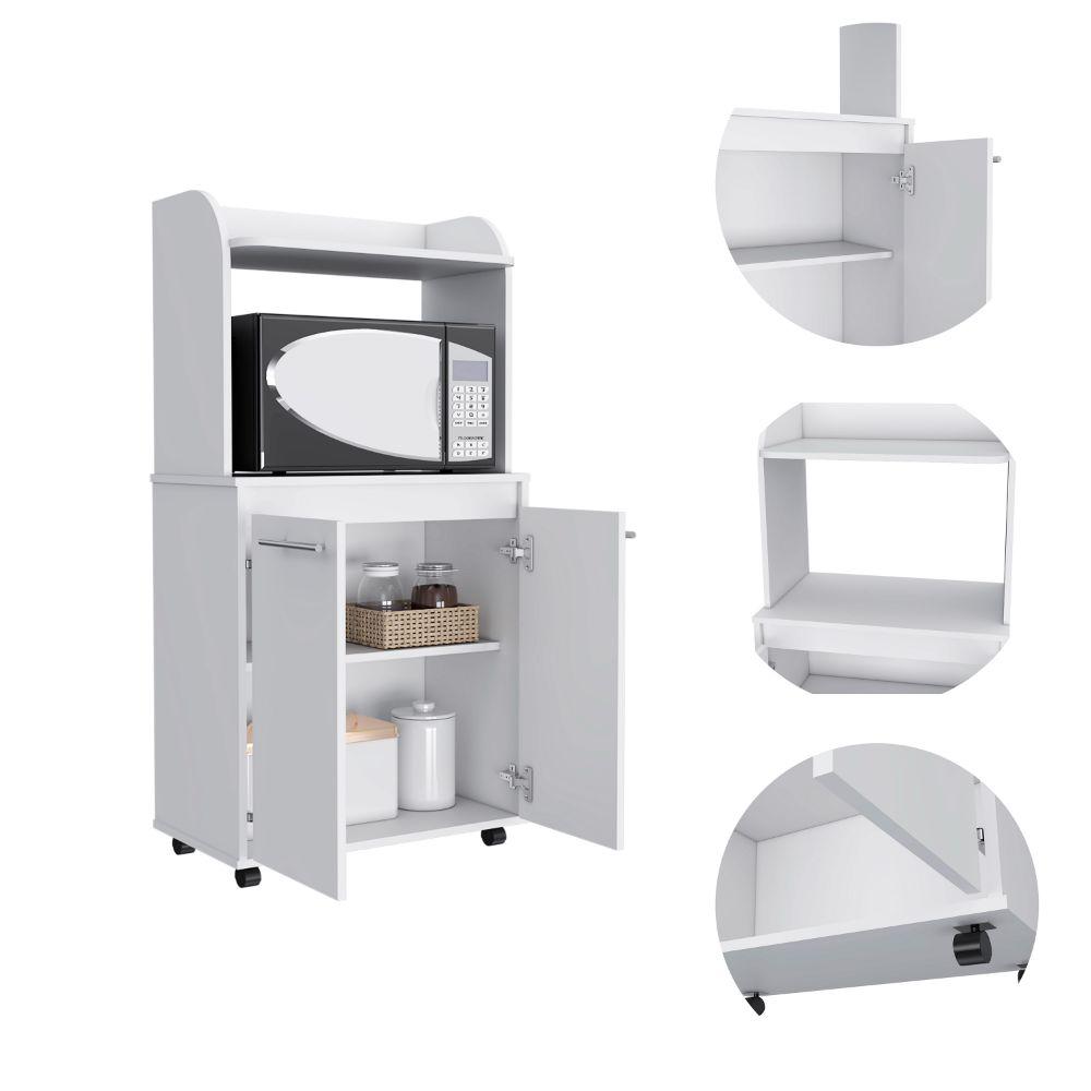 DEPOT E-SHOP Lucca Kitchen Cart, Countertop, Two-Door Cabinet, One Open Shelf, Two Internal Shelves-White, For Kitchen. Picture 3