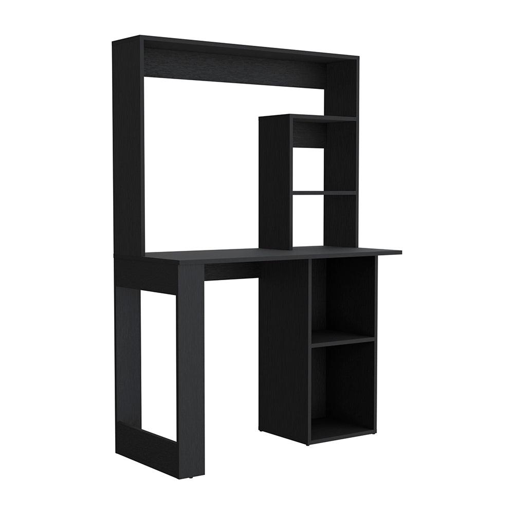 Ethel Writing Computer Desk with Storage Shelves and Hutch, Black. Picture 2