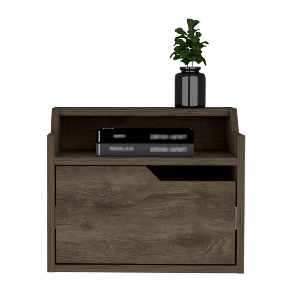 Floating Nightstand, Modern Dual-Tier Design with Spacious Single Drawer Storage. Picture 4