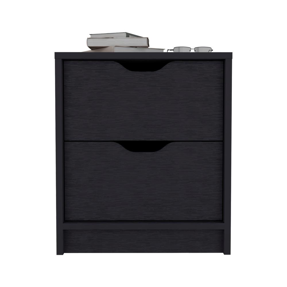 DEPOT E-SHOP Houma Double Drawer Nightstand, Bedside Table, Black. Picture 2
