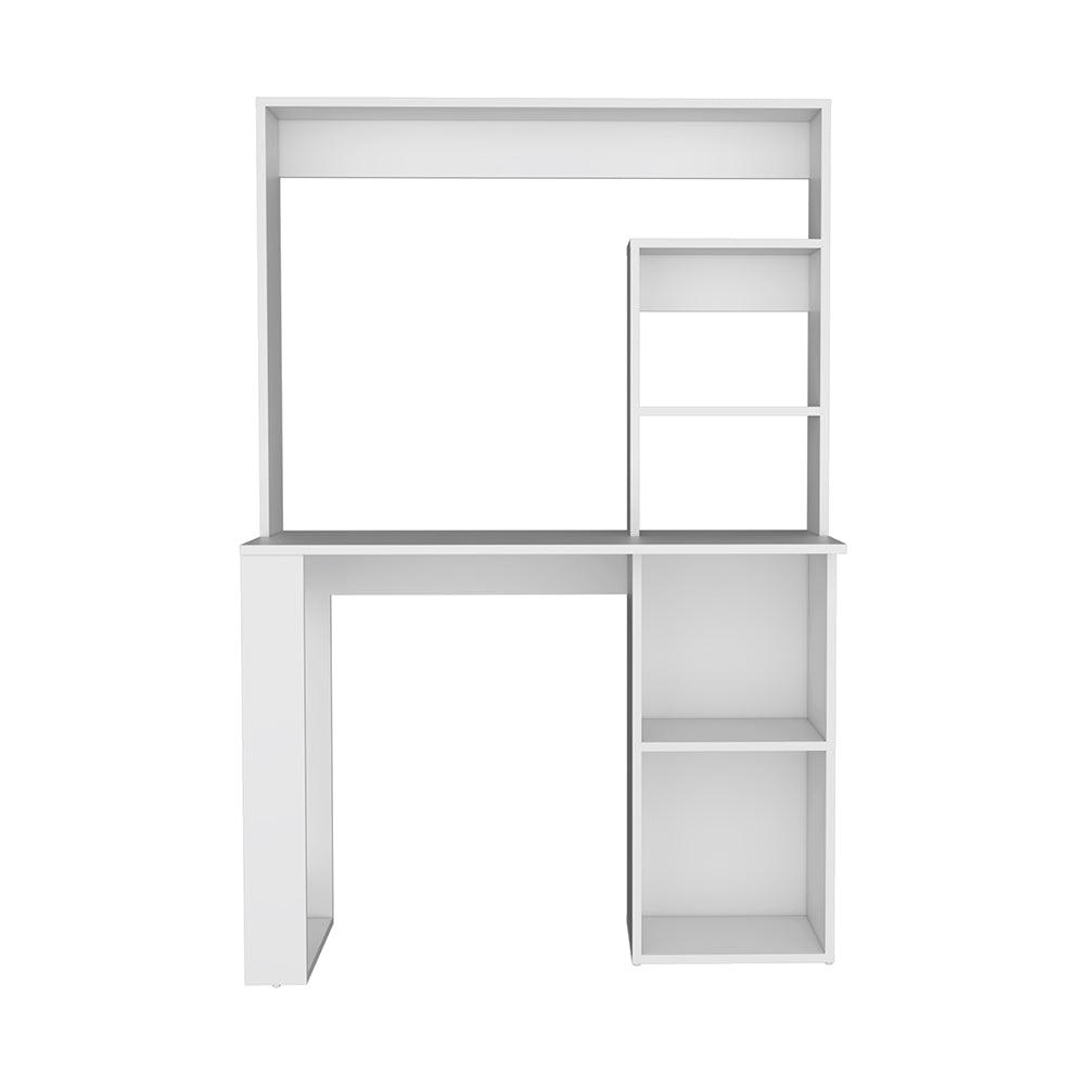 Ethel Writing Computer Desk with Storage Shelves and Hutch, White. Picture 1