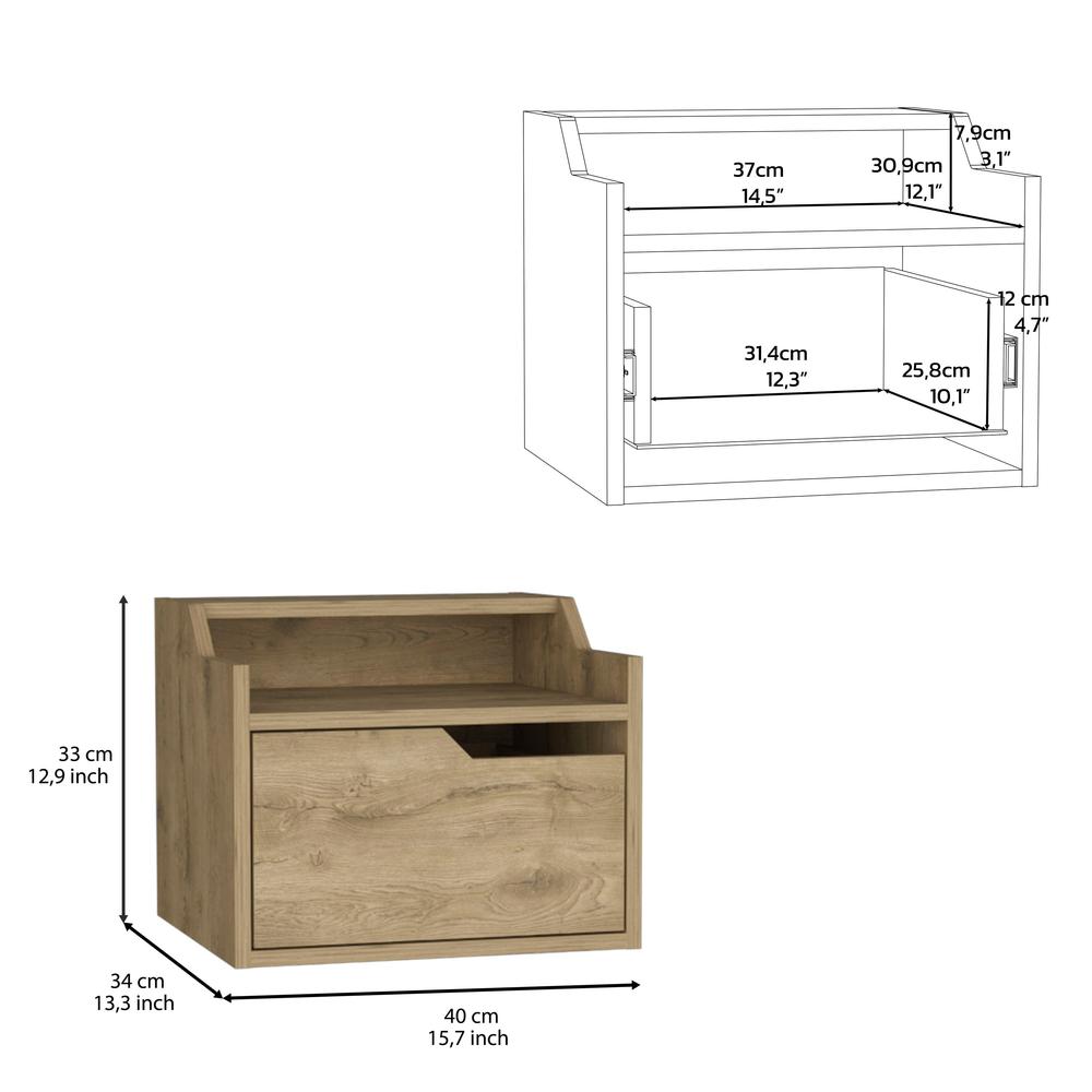 Floating Nightstand, Modern Dual-Tier Design with Spacious Single Drawer Storage. Picture 5