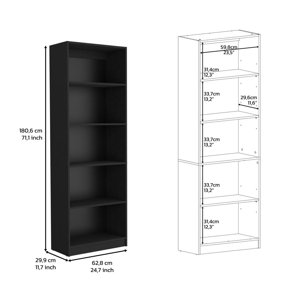 Vinton 4-Tier Bookcase with Modern Storage for Books and Decor, Black. Picture 5