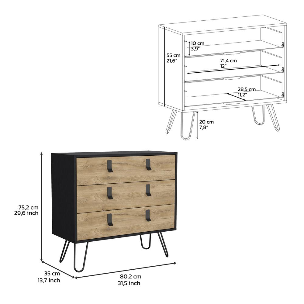 3-Drawer Dresser, Modern Chest of Drawers with Hairpin Legs and Metal Accents. Picture 7