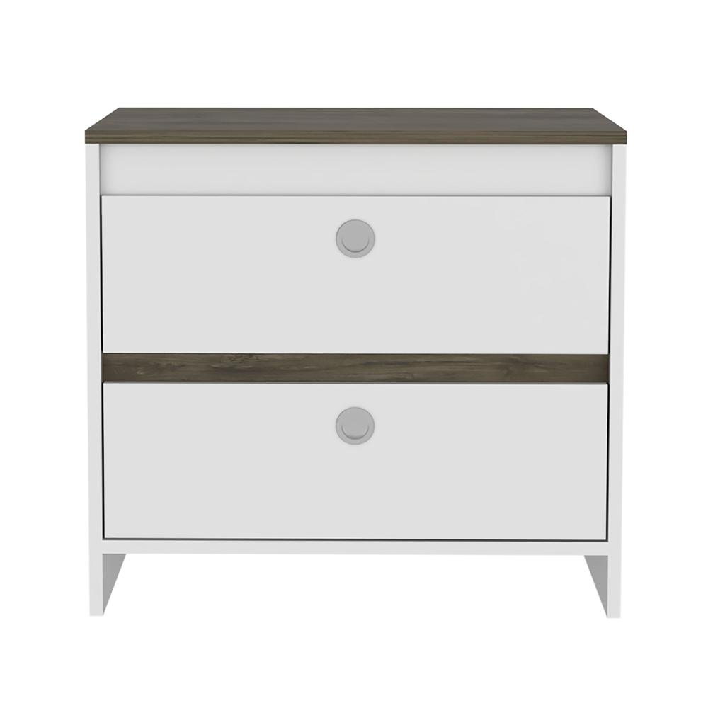 DEPOT E-SHOP Mercury Night Stand-Two Drawers-White/Dark Brown, For Bedroom. Picture 2