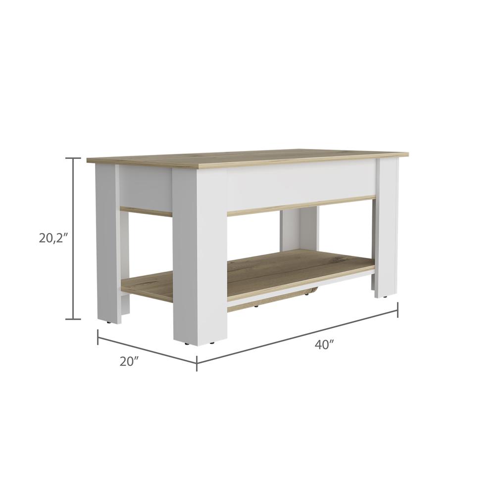 DEPOT E-SHOP Saturn Storage Table, One Flexible Table Shelf, Four Legs, Low Shelf, Internal Storage-Light Oak/White, For Bedroom. Picture 4