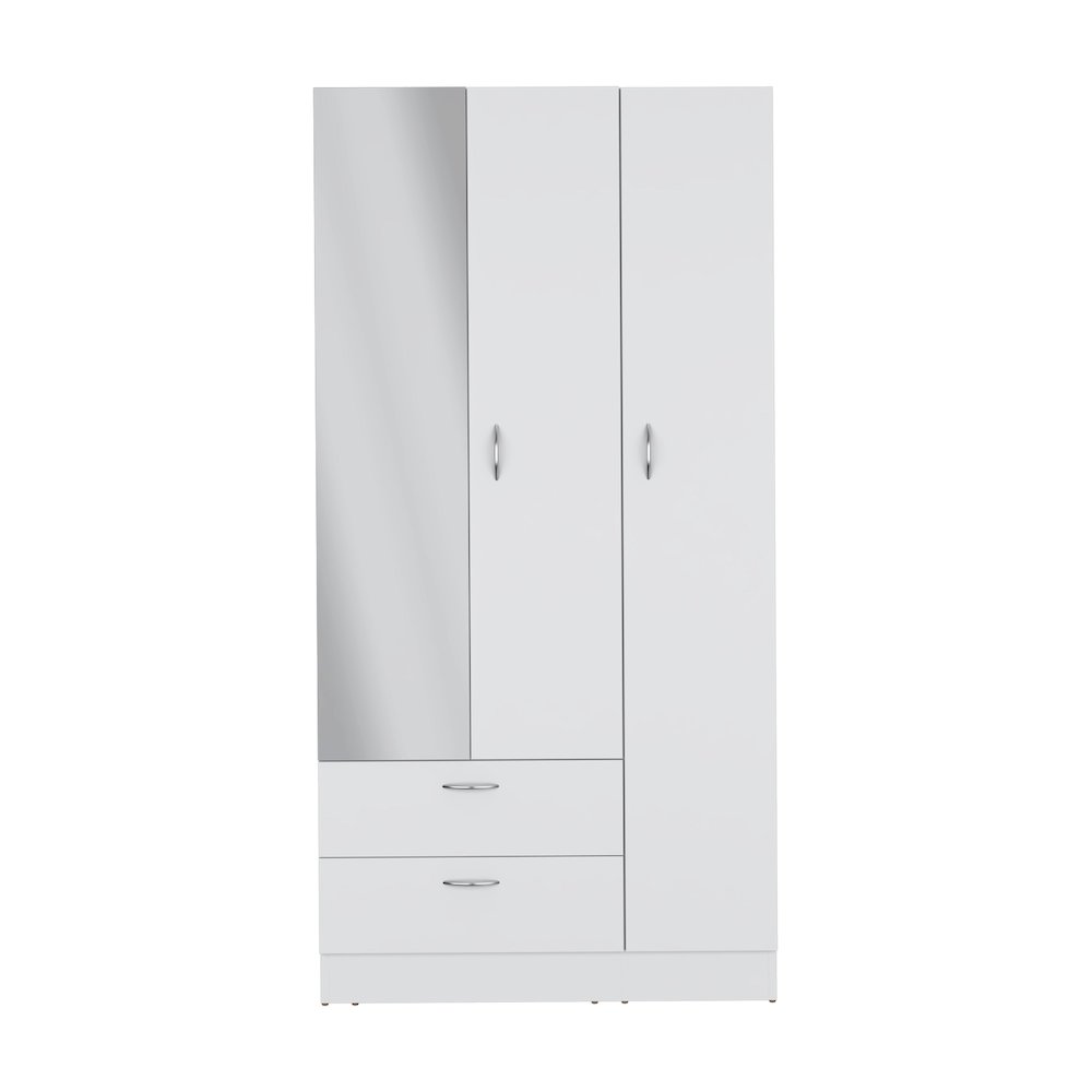 Twardrobe with 3 doors, one mirror, two drawers, four shelves,White. Picture 1