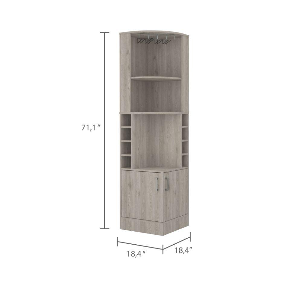 DEPOT E-SHOP Egina Corner Bar Cabinet, Cup Rack, Two External Shelves - Light Grey, For Office. Picture 4