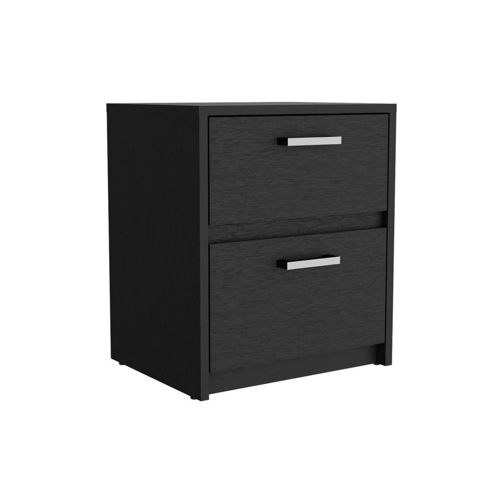 DEPOT E-SHOP Bethel 2 Drawers Nightstand with Handles, Black. Picture 1