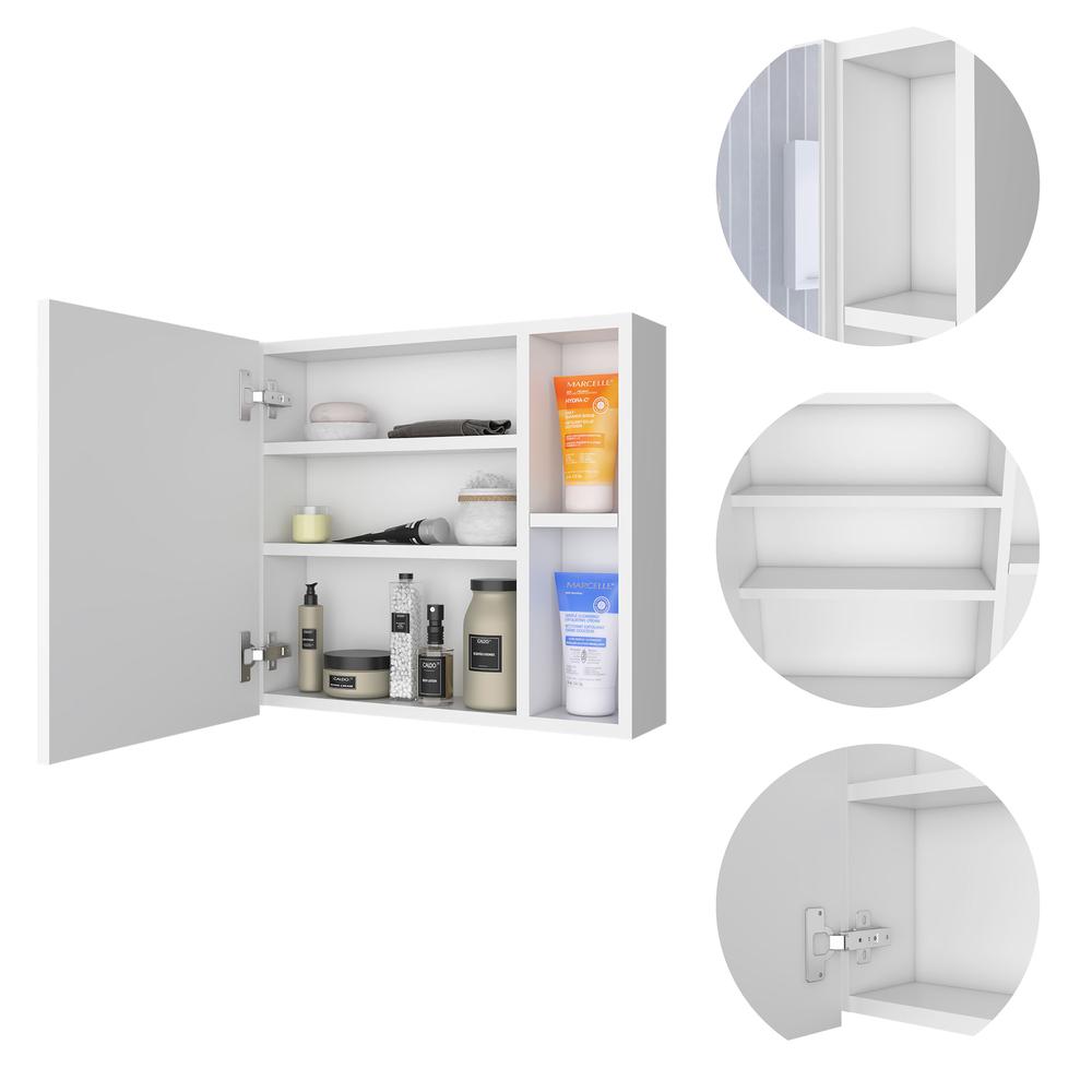 DEPOT E-SHOP Kazan Medicine Cabinet, Mirror, One-Door Cabinet, Two External Shelves, Three Internal Shelves-White, For Bathroom. Picture 3