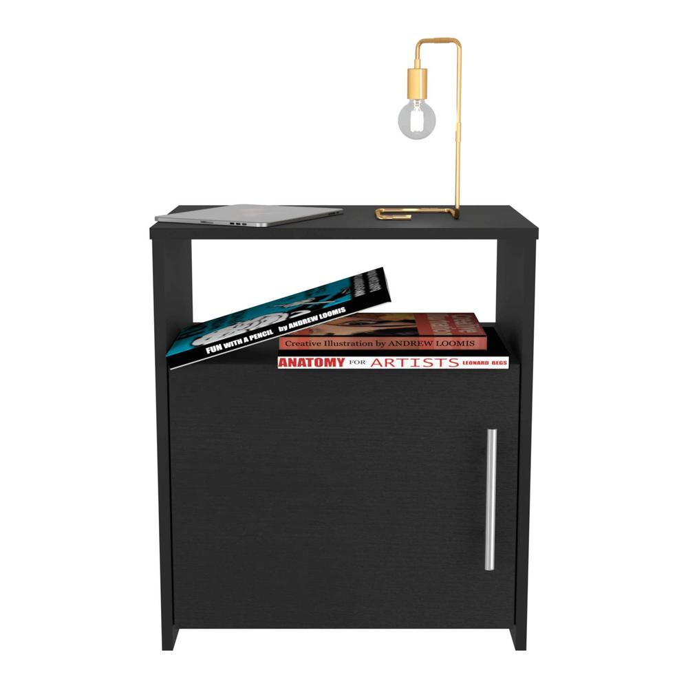 Nightstand, Single Door Cabinet, Metal Handle, One Shelf, Superior Top. Picture 2