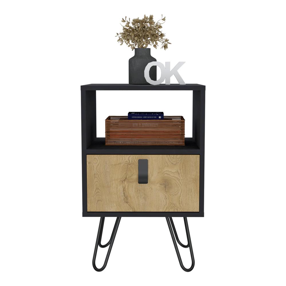 Toka Nightstand, Sleek Design with Hairpin Legs and Drawer. Picture 4