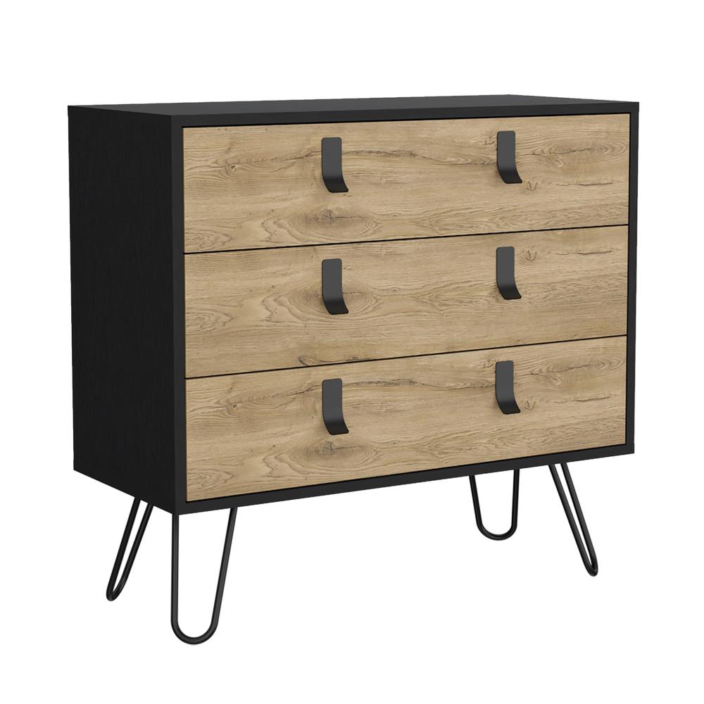 3-Drawer Dresser, Modern Chest of Drawers with Hairpin Legs and Metal Accents. Picture 1