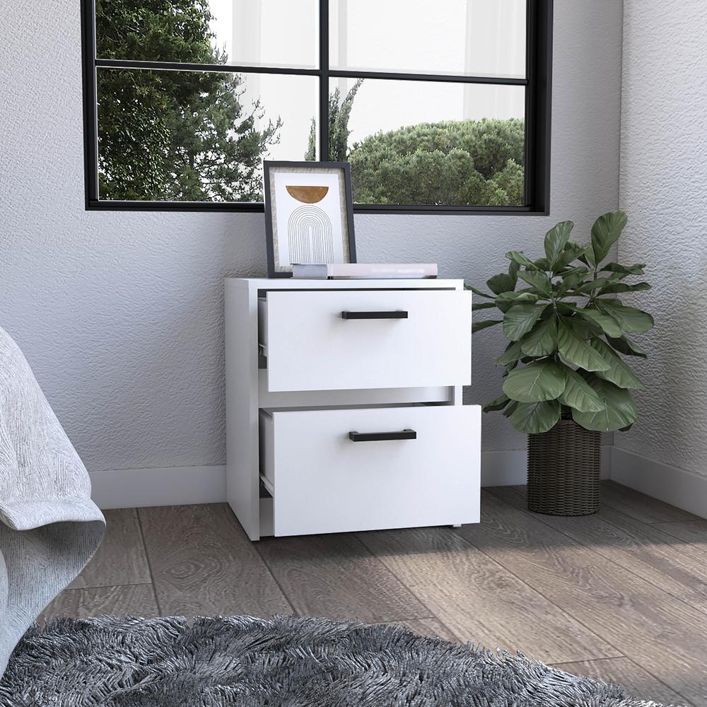 DEPOT E-SHOP Bethel 2 Drawers Nightstand with Handles, White. Picture 5