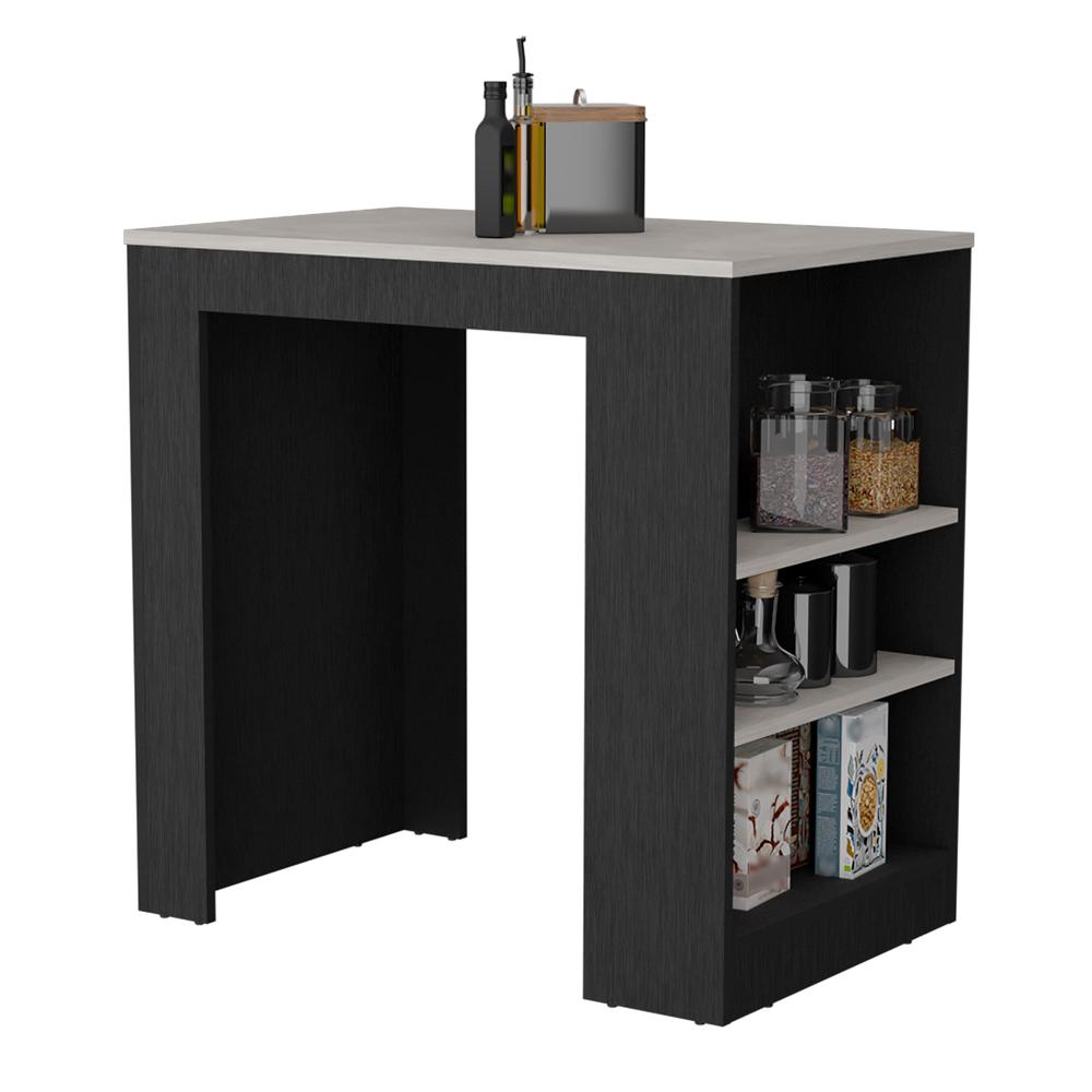 Kitchen Island, Kitchen Bar Table with 3-Side Shelves, Black / Ibiza Marble. Picture 3