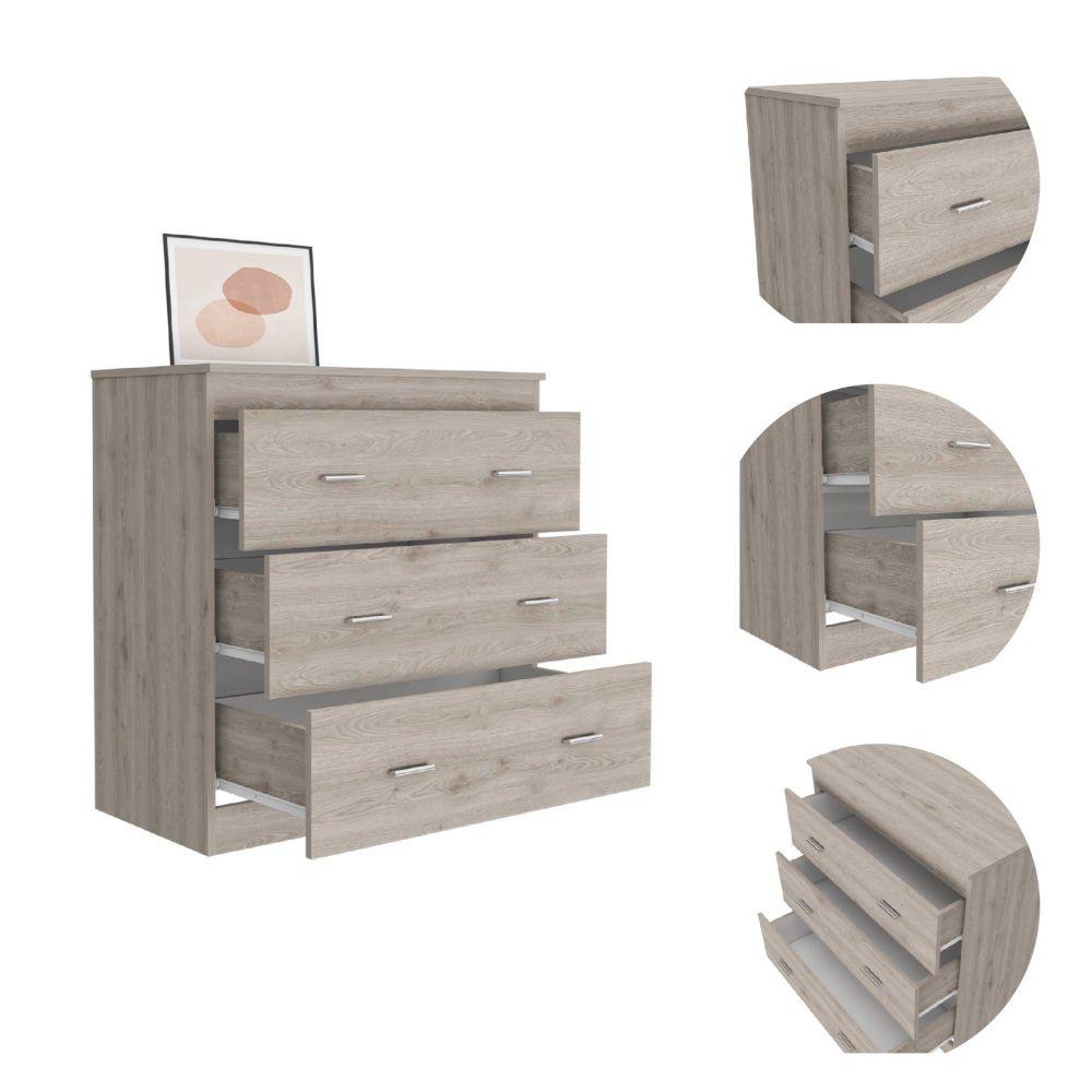 DEPOT E-SHOP Topaz Three Drawer Dresser, Countertop, Handles, Three Drawers-Light Grey/White, For Bedroom. Picture 3