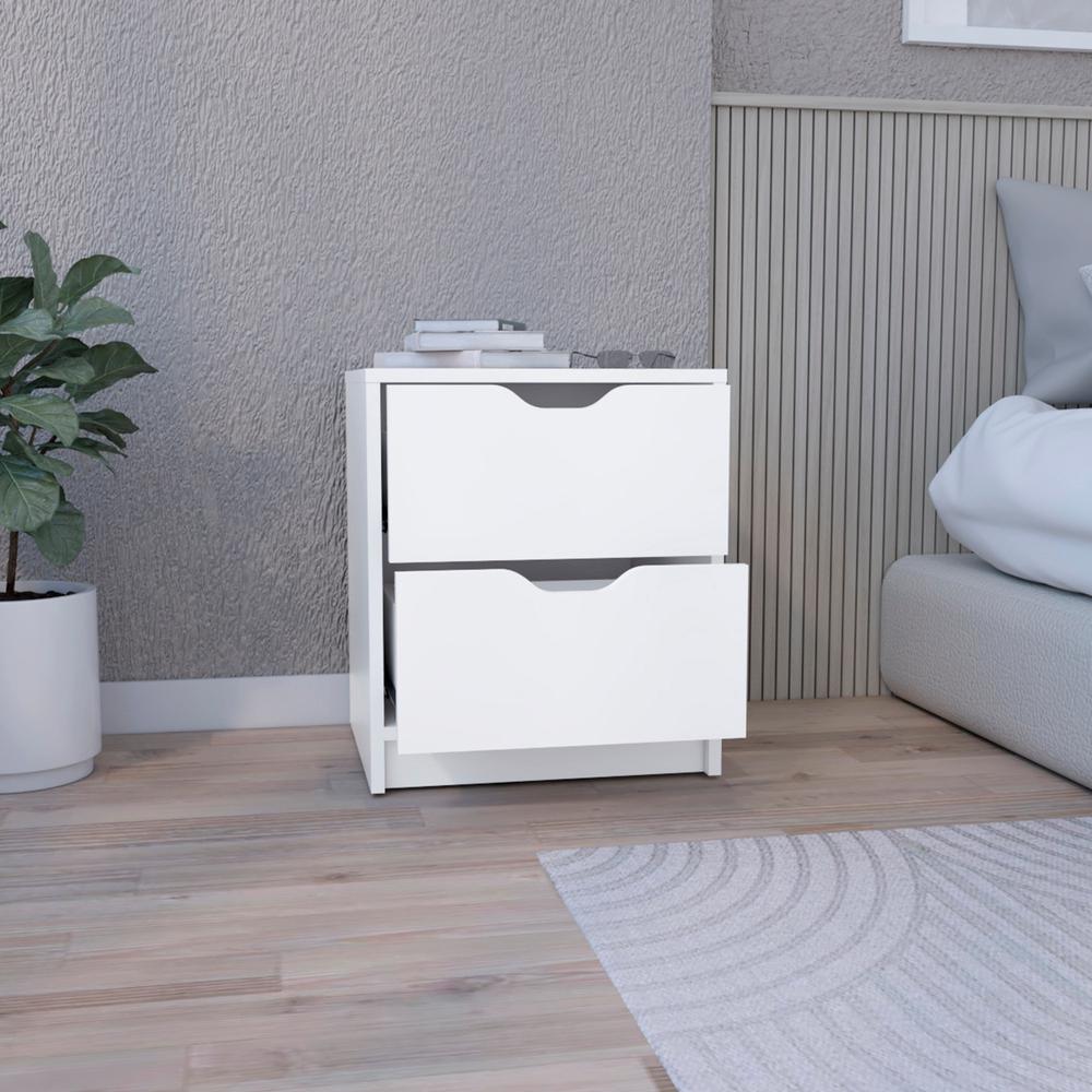 DEPOT E-SHOP Houma Double Drawer Nightstand, Bedside Table, White. Picture 4