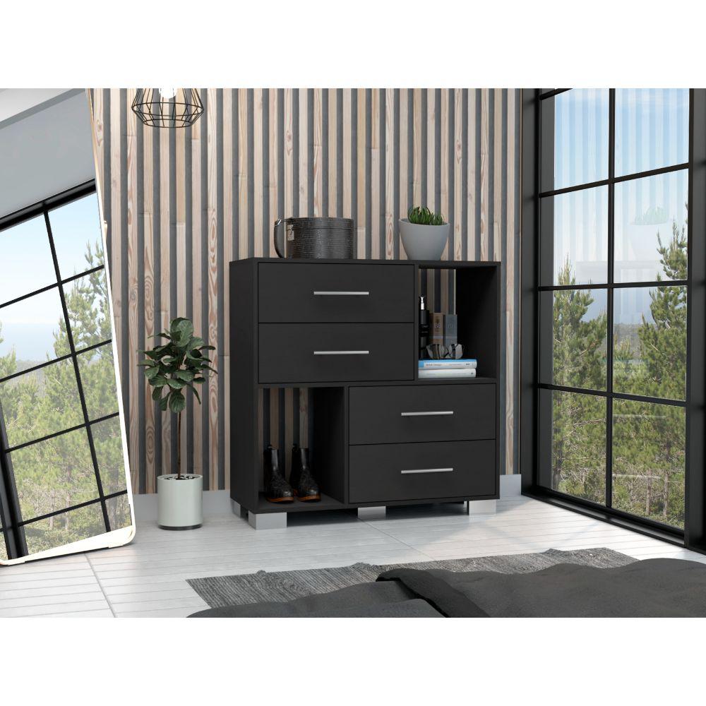 DEPOT E-SHOP Fountain Dresser, Two Open Shelves, Four Drawers-Black, For Bedroom. Picture 5