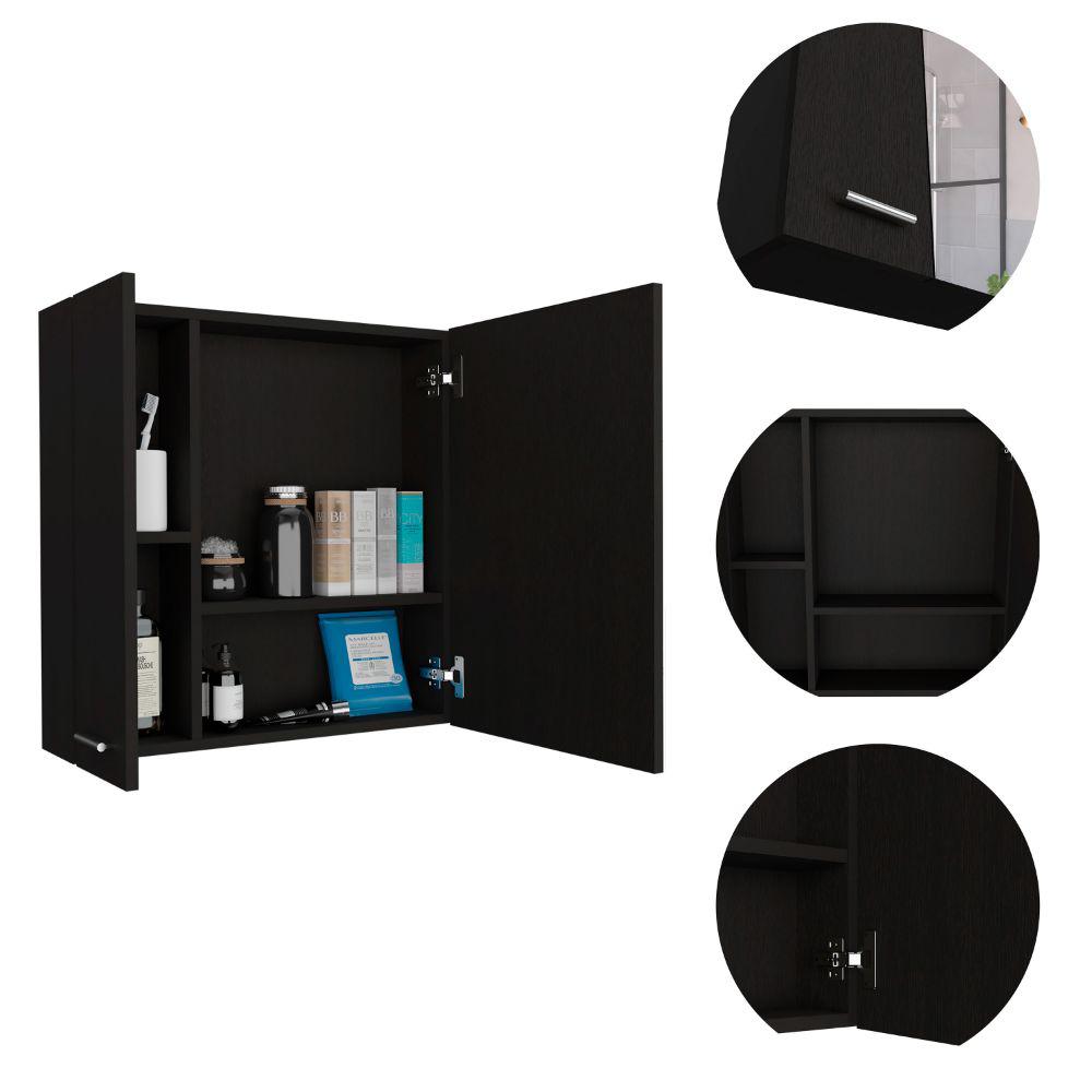 DEPOT E-SHOP Harbor Medicine Cabinet, Mirror Four Internal Shelves, One-Door Cabinet-Black, For Bathroom. Picture 4