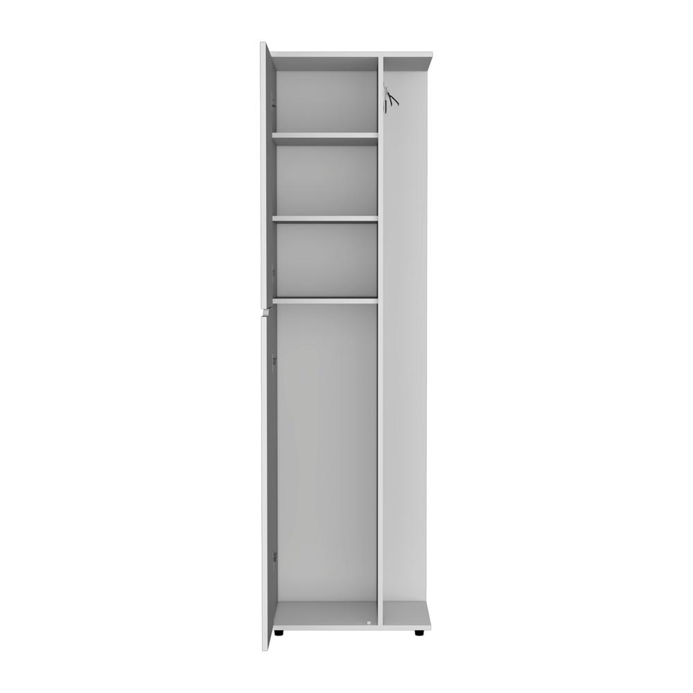 Storage Closet with One Door, Four Shelves and Broom and Mop Holder,White. Picture 2
