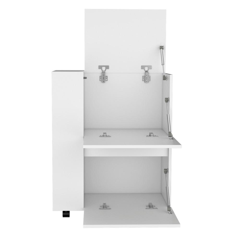 Tully Bar Cart Two Pull-Down Door Cabinets and Two Open Shelves,White. Picture 2