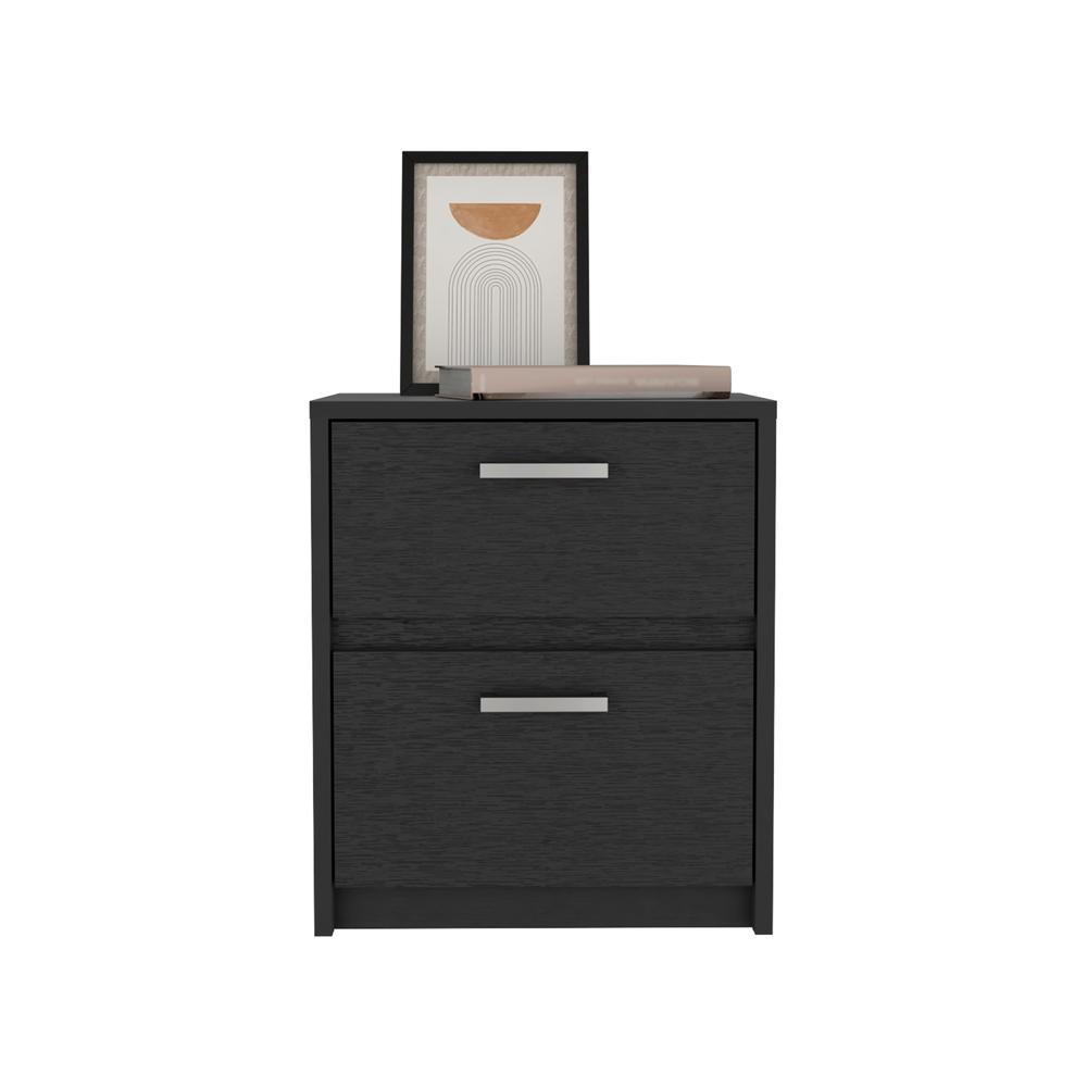 DEPOT E-SHOP Bethel 2 Drawers Nightstand with Handles, Black. Picture 2