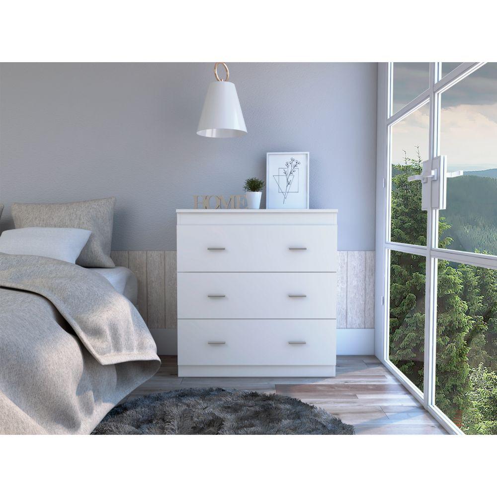 DEPOT E-SHOP Topaz Three Drawer Dresser, Countertop, Handles, Three Drawers-White, For Bedroom. Picture 1