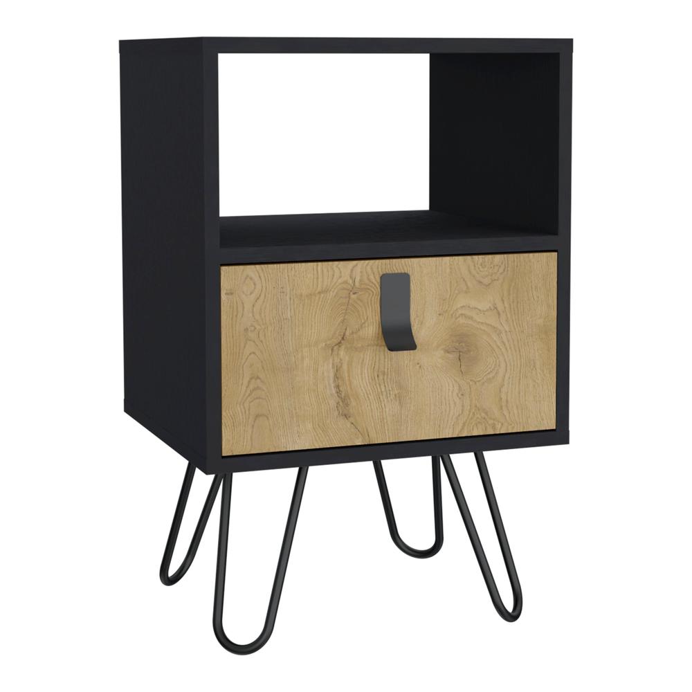 Toka Nightstand, Sleek Design with Hairpin Legs and Drawer. Picture 1