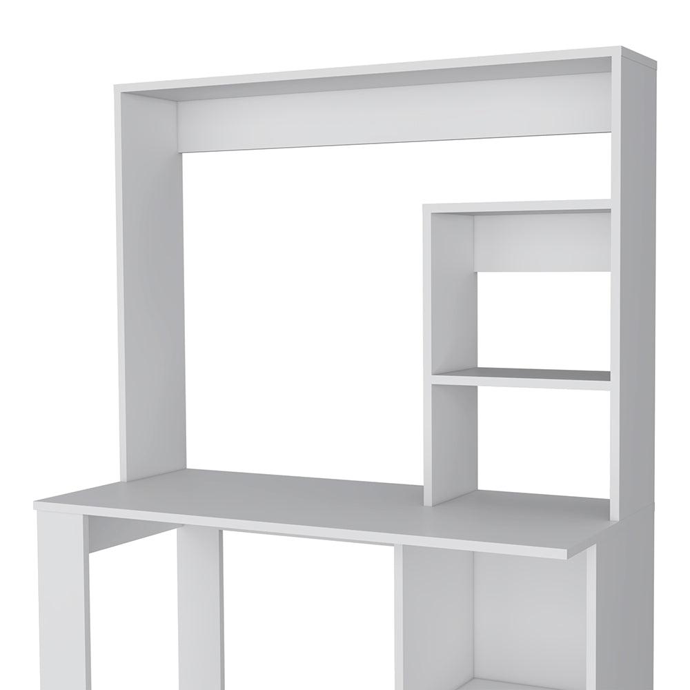 Ethel Writing Computer Desk with Storage Shelves and Hutch, White. Picture 4