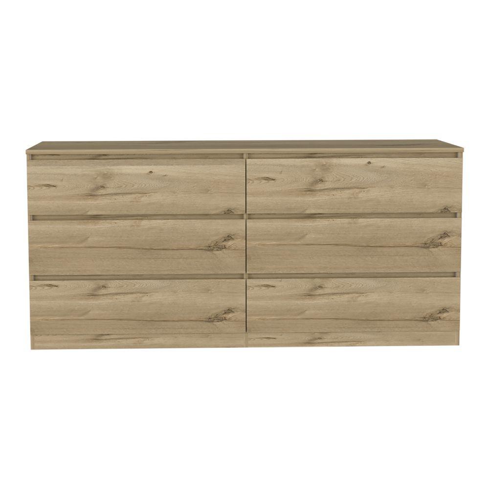DEPOT E-SHOP Cocora 6 Drawer Double Dresser -With Six Drawer, Countertop, Base-Light Oak/White. For Bedroom. Picture 2