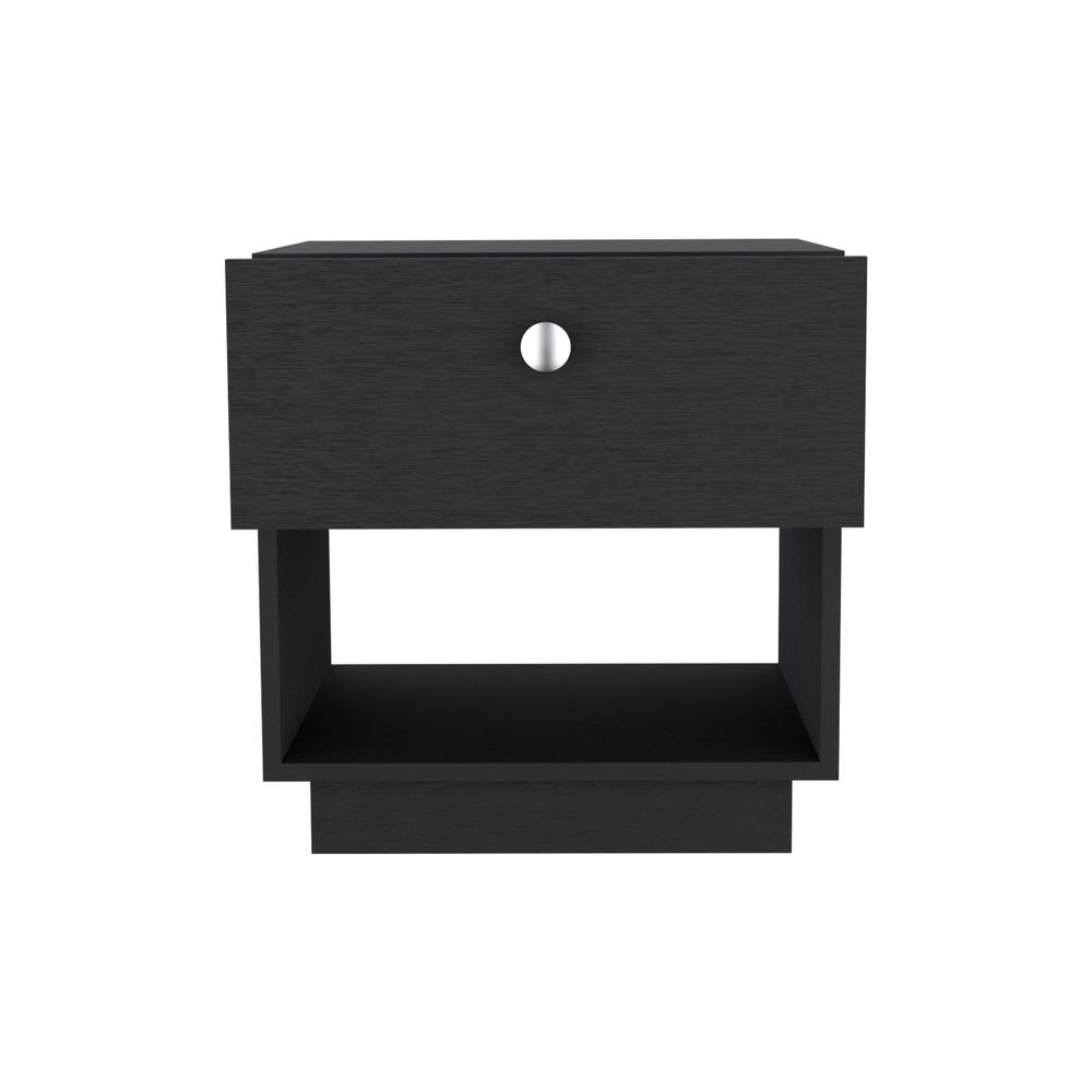 DEPOT E-SHOP Macon Single Drawer Nightstand with Open Storage Shelf, Black. Picture 2
