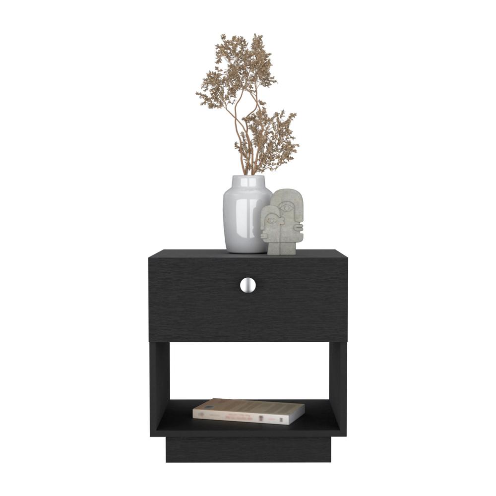 DEPOT E-SHOP Macon Single Drawer Nightstand with Open Storage Shelf, Black. Picture 3
