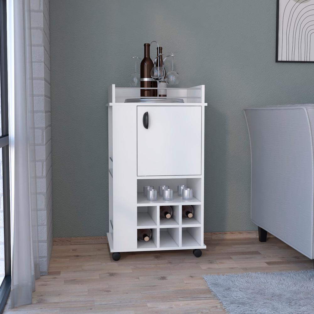 Fraser Bar Cart with 6 Built-in Wine Rack and Casters, White. Picture 5