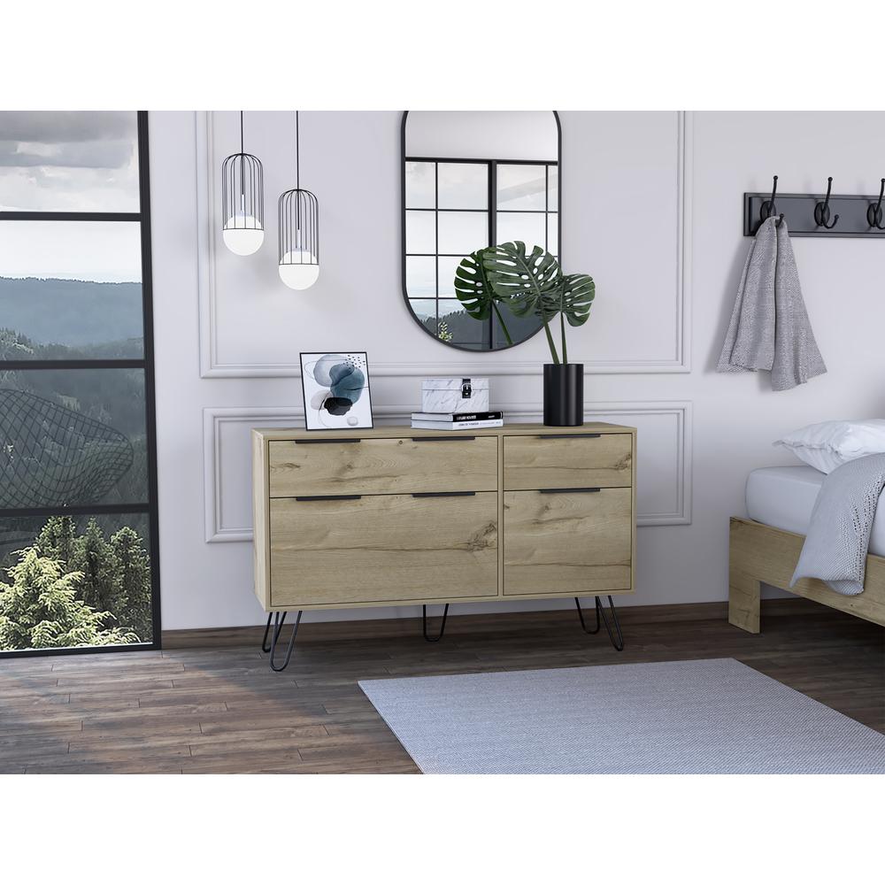 DEPOT E-SHOP Aster Double Dresser-Four Drawers,Countertop, Four Steel Legs-Light Oak, For Bathroom. Picture 1