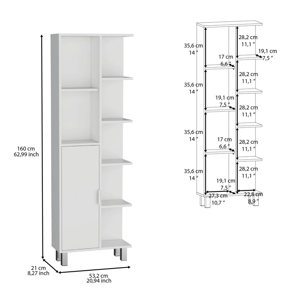 63" H Linen Bathroom Cabinet with Seven Open Shelves, One Drawer and four legs. Picture 5