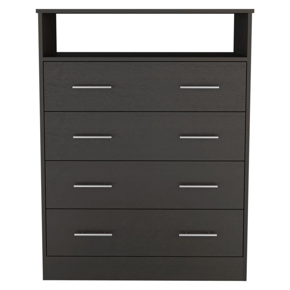 DEPOT E-SHOP Serbian Four Drawer Dresser, Countertop, One Open Shelf, Four Drawers-Black, For Bedroom. Picture 2