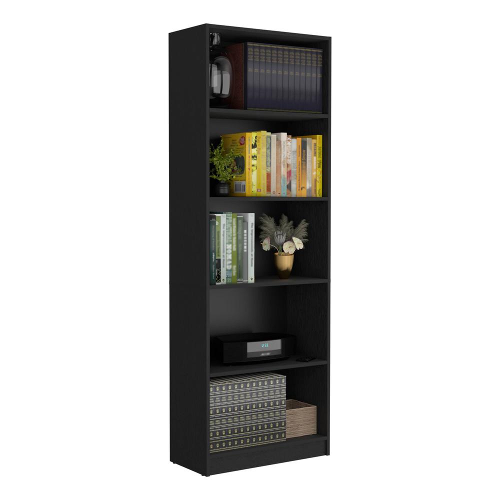 Vinton 4-Tier Bookcase with Modern Storage for Books and Decor, Black. Picture 4