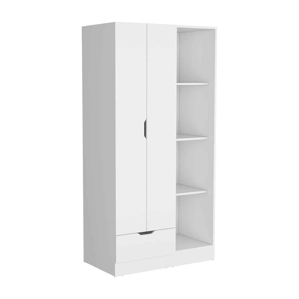 Toccoa Armoire with 1-Drawer and 4-Tier Open Shelves, White. Picture 1