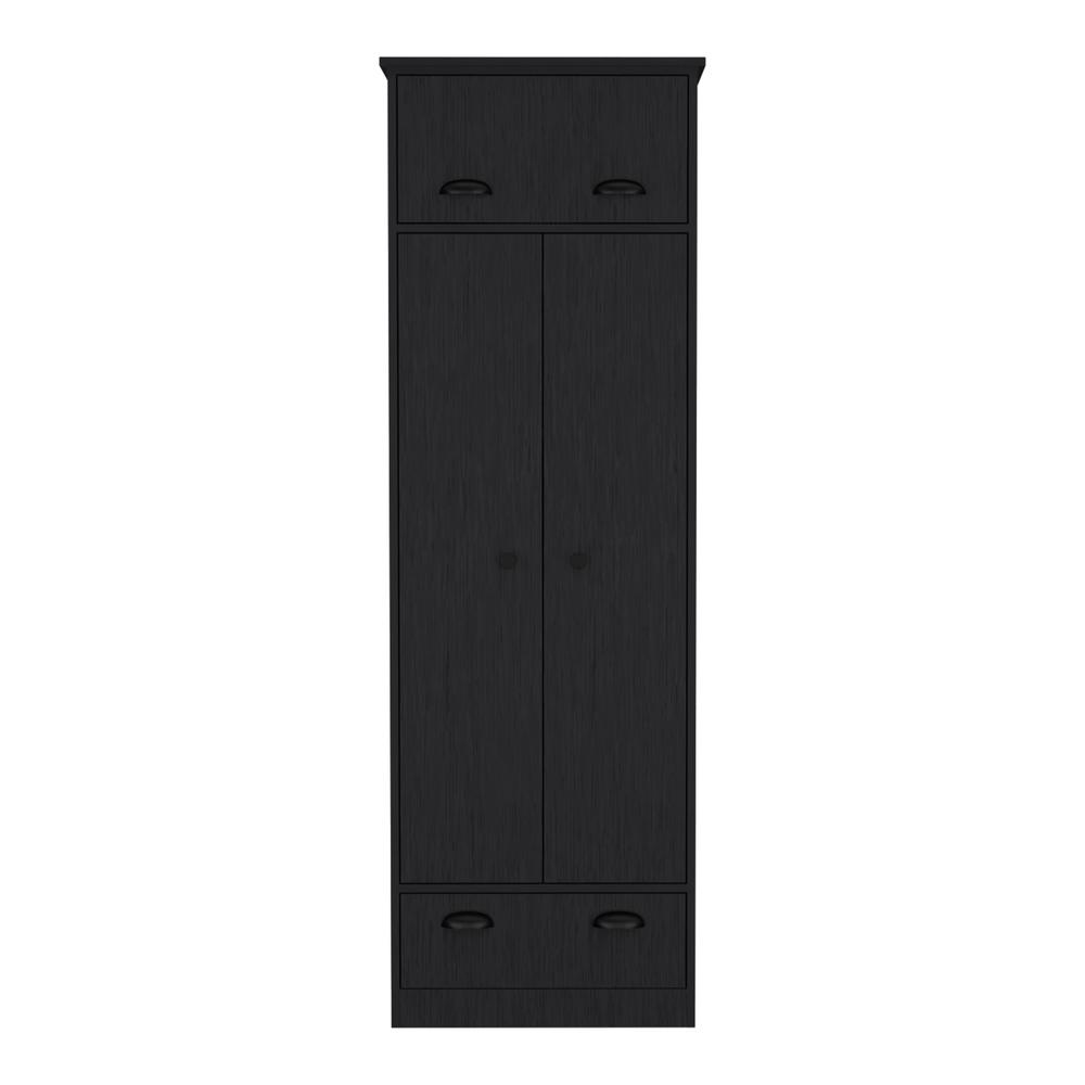 Tifton Armoire with Hinged Drawer, 2-Doors and 1-Drawer, Black. Picture 1